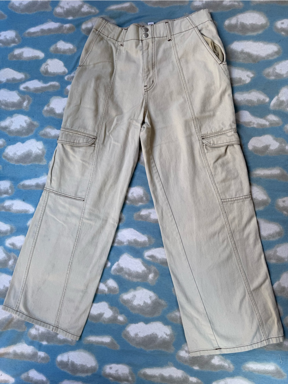 RSQ XXL Khaki Tan Wide Leg Cargo Skater Pants Y2K Utility Elastic Waist